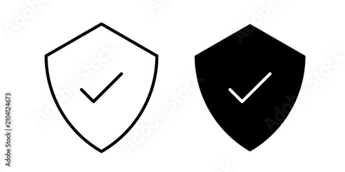 Cuadro en lienzo Shield Check Icon represents verified security, trusted protection, and successful authentication with an editable outline vector illustration