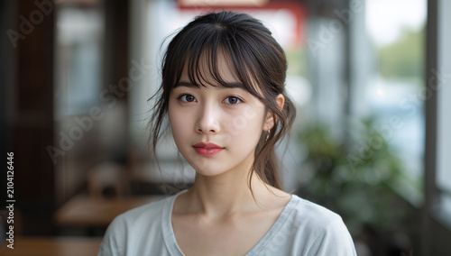 Obraz na płótnie 透明感のある表情の日本人女性を自然光で写したポートレート