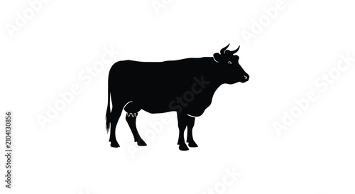 Foto Black Silhouette Of A Standing Cow Against A White Background Silhouette