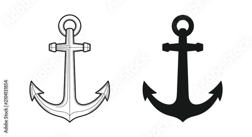 Foto Two ship anchors one line art and one solid black silhouette