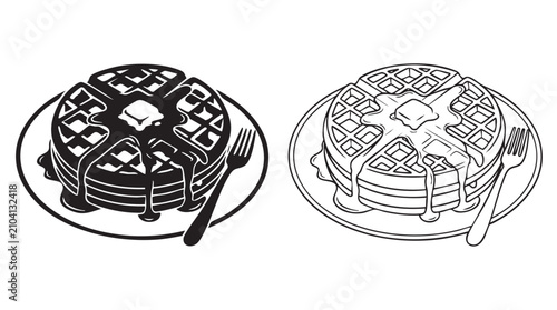 Foto waffle silhouette with line art vector icon for dessert design