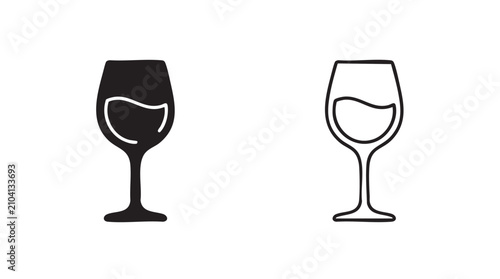 Cuadro en lienzo wine glass silhouette with line art vector icon featuring drink, beverage, alcoh