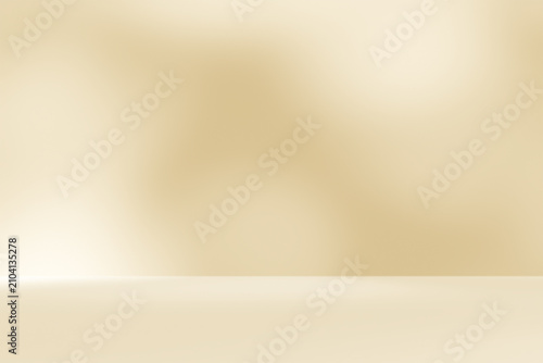 Empty cream beige room studio with shadow of leaves for product presentation. Autumn background. Summer tropical backdrop. Cosmetic showroom.