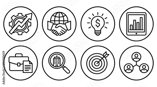 Linear business and strategic development icon set collection