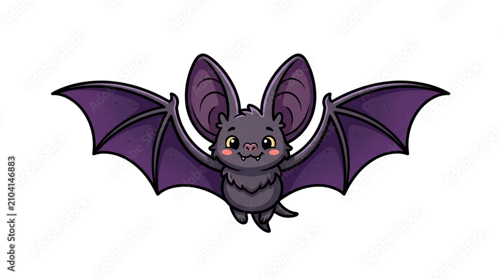 Fototapeta premium Cute flying purple bat cartoon illustration for Halloween