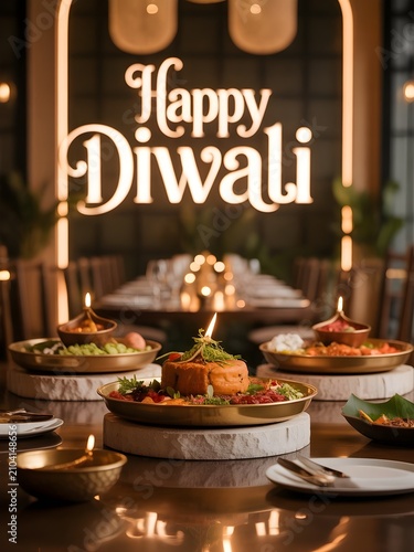 Exquisite Indian Festival Feast Featuring Traditional Clay Oil Lamps and Gourmet Platter Presentation for a Festive Celebration Dinner