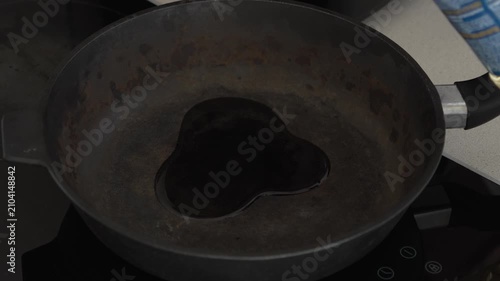 Frying Pieces of Meat in Oil on a Hot Pan During Home Cooking Process, 4K