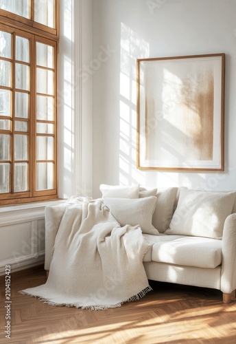 Bright Living Room Featuring a Beige Sofa and Natural Light