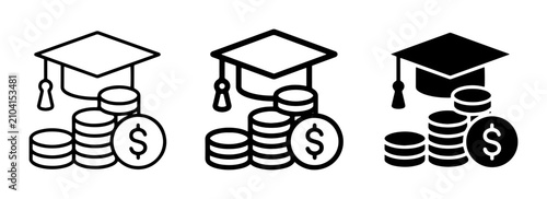 Graduation Cap and Coins Icons: Education Finance, Scholarship, Tuition, Investment