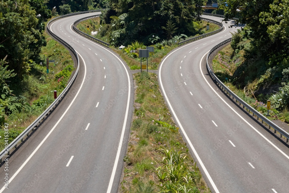 Fototapeta premium Scenic Highway Curves, Road Divergence, Travel Route