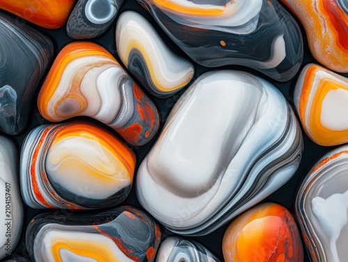 Close Up Of Colorful Banded Gemstone Specimens