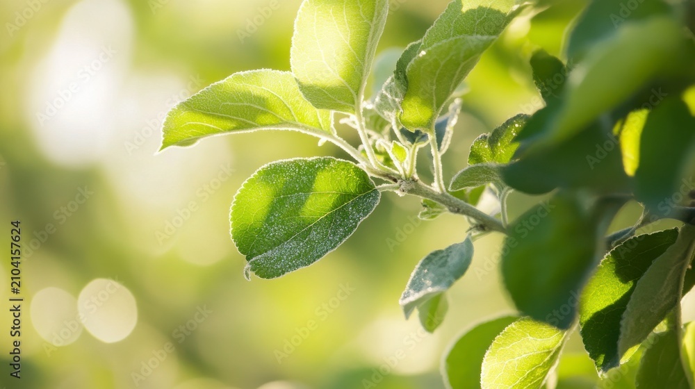 Fototapeta premium Close up Of Green Leaves On A Branch In Sunlight