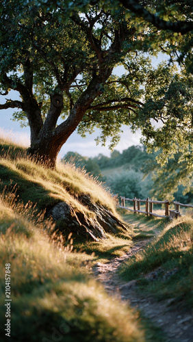 A path in a summer forest among trees