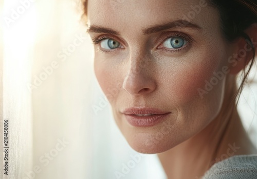 Close Up Portrait Of A Person With Freckles And Blue Eyes
