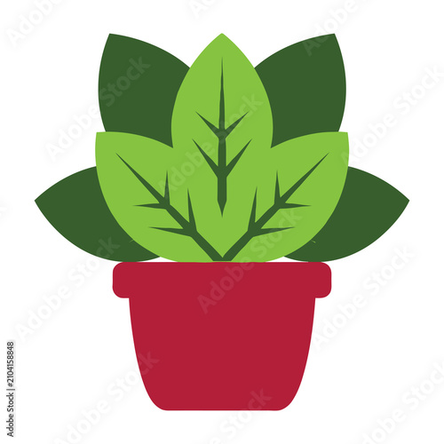 Minimalist Potted Houseplant Icon Featuring Green Leaves in a Simple Red Pot Sign