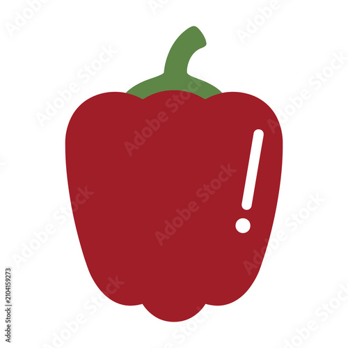 Red bell pepper with exclamation mark symbol on side closeup