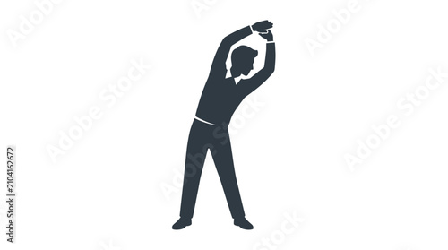 Canvastavla Silhouette of a man in business attire stretching at the office.