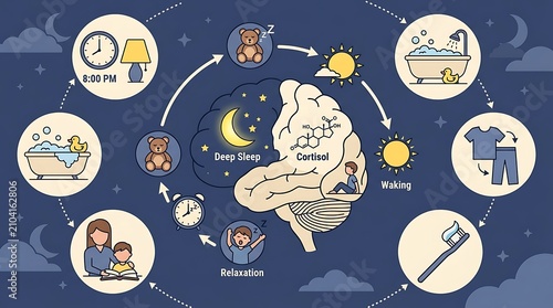 Circadian rhythm and bedtime routine infographic for healthy sleep