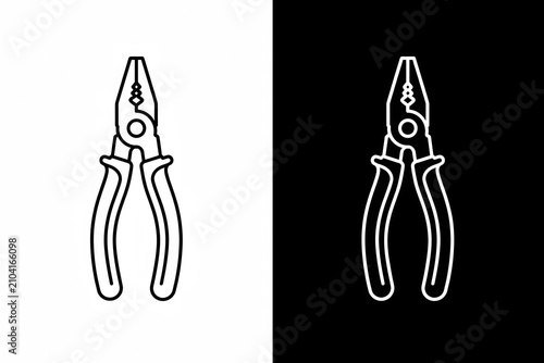 Minimalist Linear Outline Illustration of Industrial Hand Pliers Tool for Mechanical Maintenance and Construction Work Icons