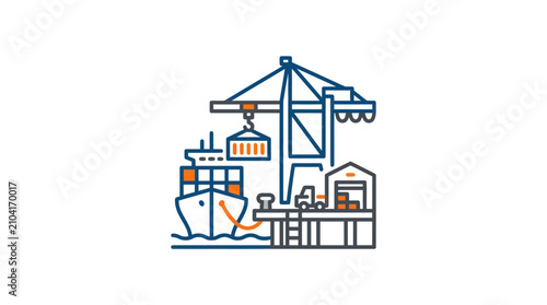 Vászonkép Large Cargo Ship Dock Crane Loading.