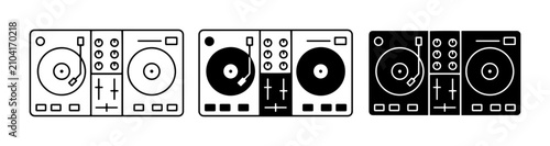Photos DJ Turntable Set, Music Mixer Console, Audio Equipment Icons