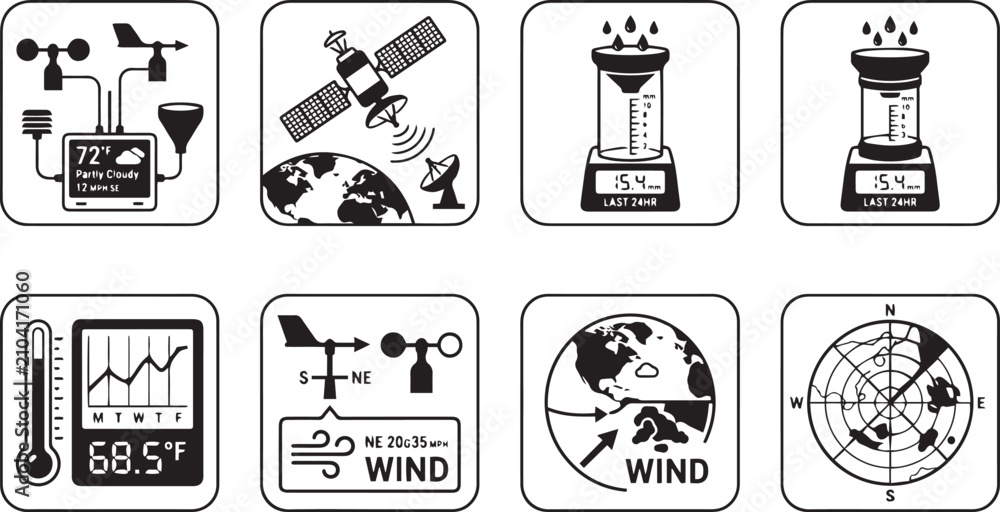 Fototapeta premium Weather Station and Meteorology Data Icon Set