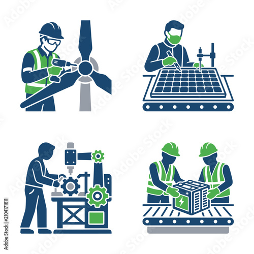 Photos Workers Engaged in Industrial Activities.