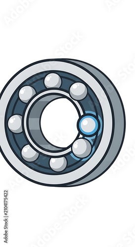 Detailed Metallic Ball Bearing Isolated on White Background