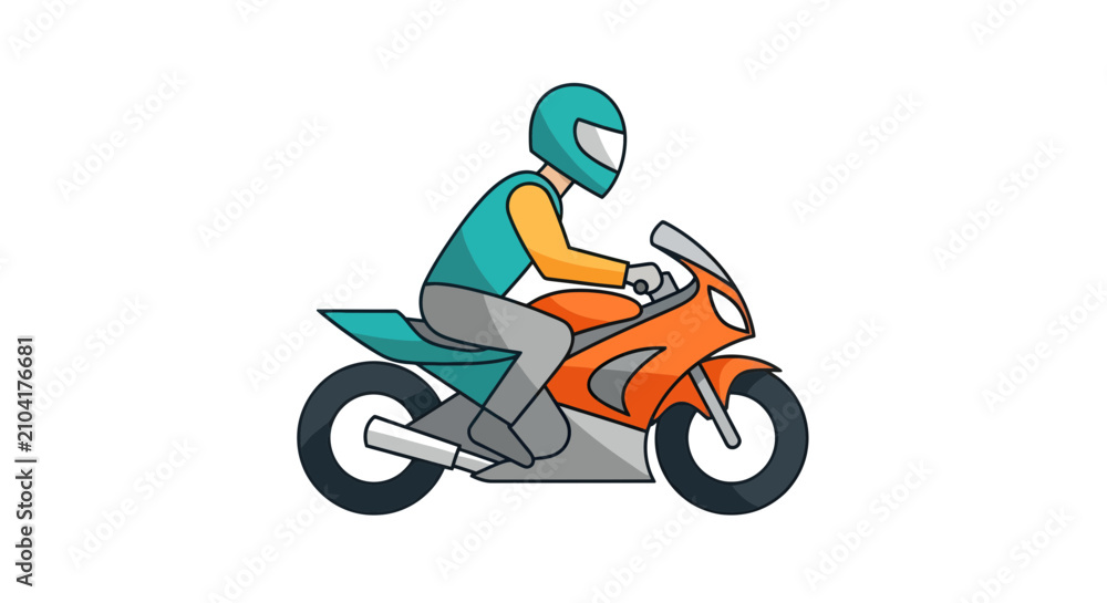 Obraz premium Cartoon person riding orange motorcycle illustration.