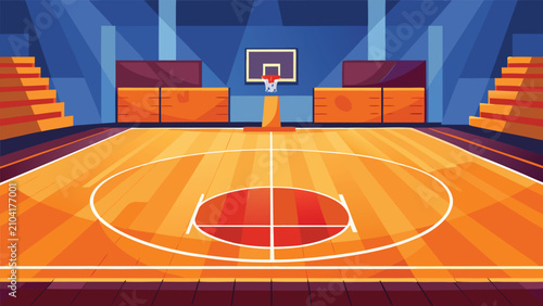 Empty basketball court indoor arena vector illustration with basketball gymnasium competition professional background training exercise athletic tournament facility interior perspective