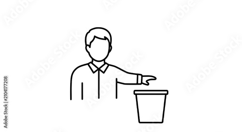 Tableau sur toile Man throwing paper into trash bin illustration.