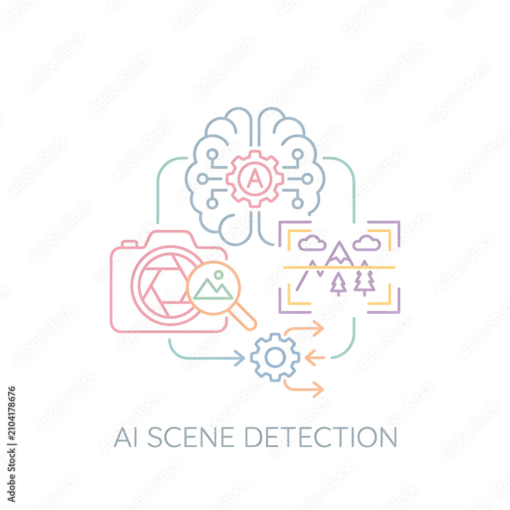 Fototapeta premium AI Scene Detection and Computer Vision Linear Icon