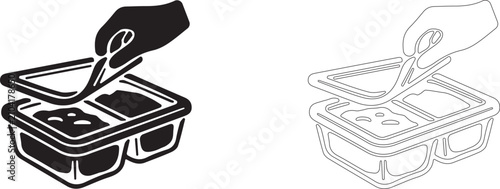 Cuadro en lienzo Container with portioned food vector icon filled and outline, ready meal prep and sectioned lunch box symbol