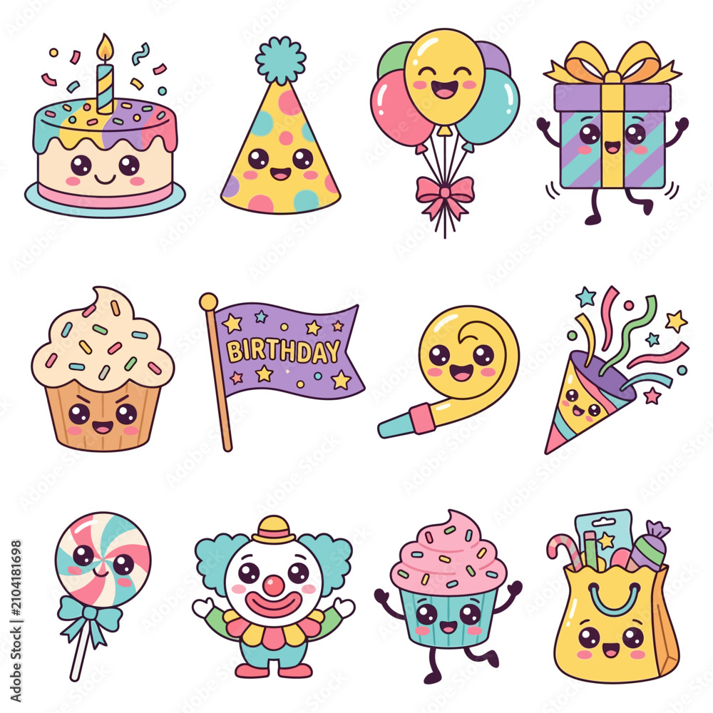 Naklejka premium Birthday Party Cartoon Icons.