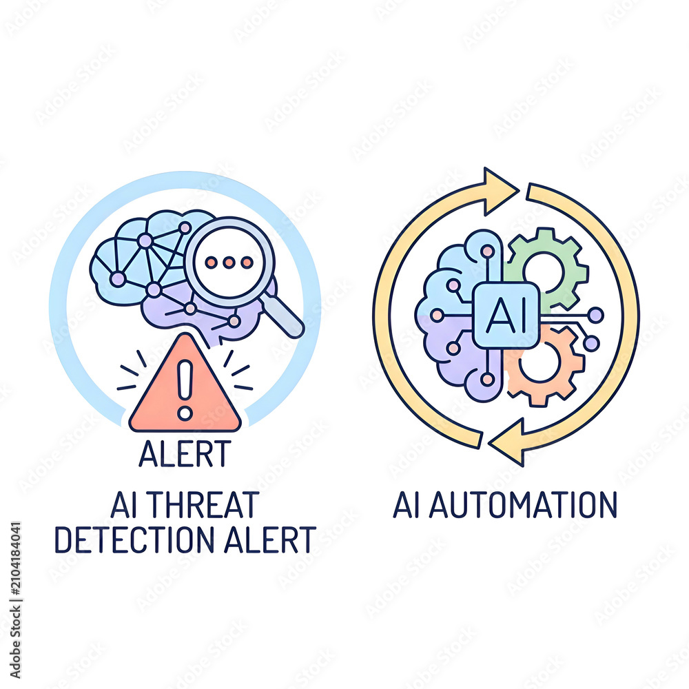 Fototapeta premium AI Threat Detection Alert and Automation Process Concept Icons