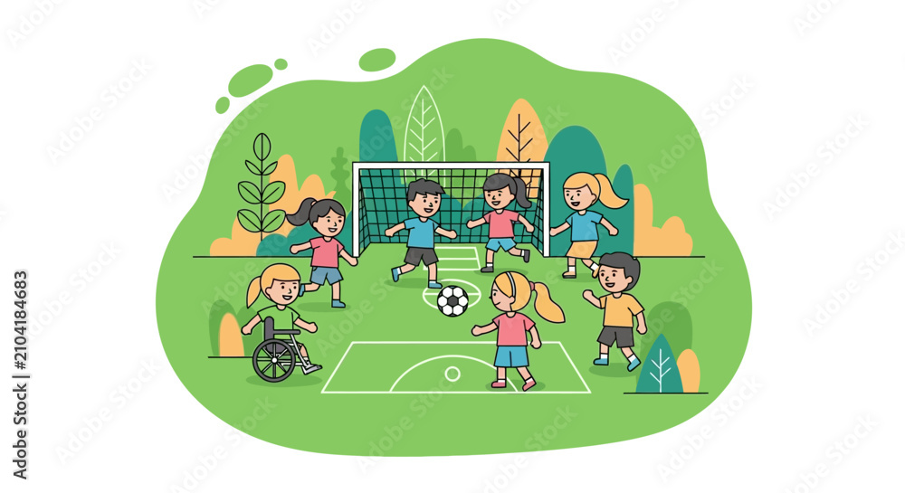 Fototapeta premium Children Playing Soccer Together.