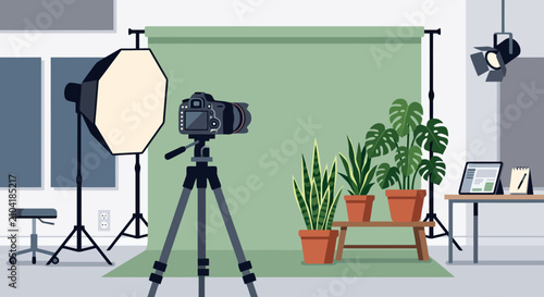 Professional photography studio setup with camera and lighting equipment