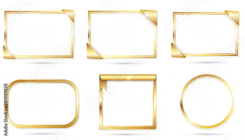 Luxury geometric golden photo frames and corner borders on white background 幾何学的な高級ゴールドフォトフレームとコーナー飾りのセット白背景イラスト素材