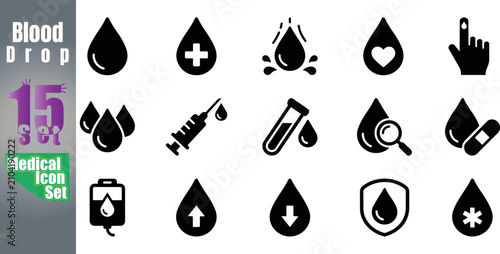 Obraz na plátně Medical icon set blood drop syringe healthcare symbols health testing graphics