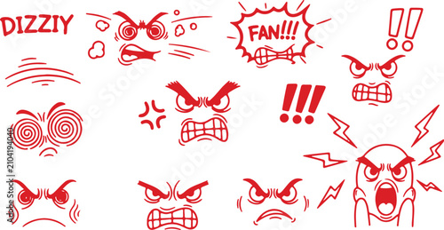 Принти на полотні Cute cartoon faces emoji doodle background, happy emotions line art pattern, fun