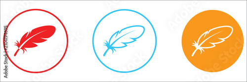 Quadro su tela Feather icon set with circle badges, lightweight comfort symbols, ink quill pen