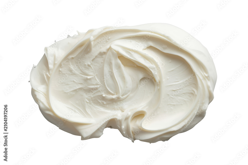 Fototapeta premium White cosmetic cream smear with textured swirls, a thick moisturizing lotion for beauty and skincare routines, transparent background