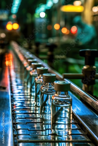 Captivating Close-Up of Glass Vials on a Pharmaceutical Production Line