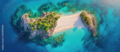 Aerial View of Tropical Deserted Island with White Sand Beach