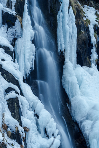 Shiragane Falls with frozen ice formations in Hamamasu, Ishikari, Hokkaido, Japan