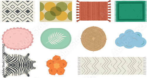Obraz na płótnie Modern interior rug and carpet vector collection with geometric patterns bohemia