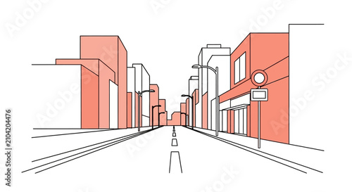City Street with Buildings.