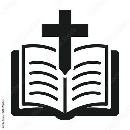 Foto Black silhouette of open holy bible with cross on top symbolizing faith and spir