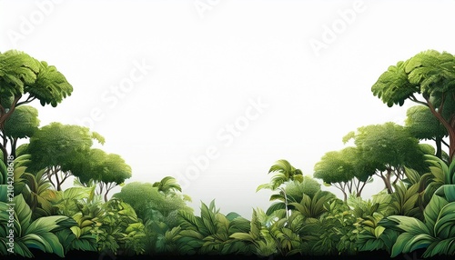 Green Tropical Tree Border Isolated On Transparent Background For Nature And Landscape Design
