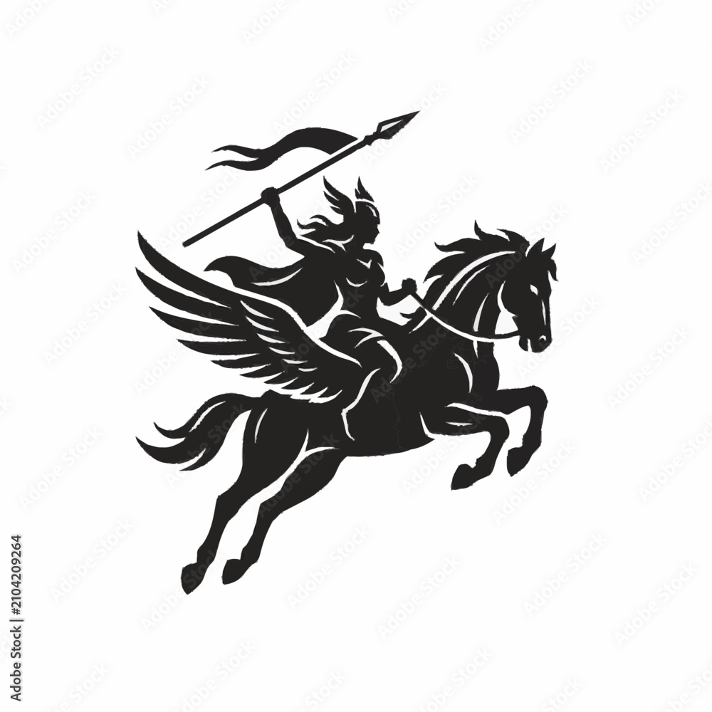 Obraz premium Winged Warrior Riding Horse.